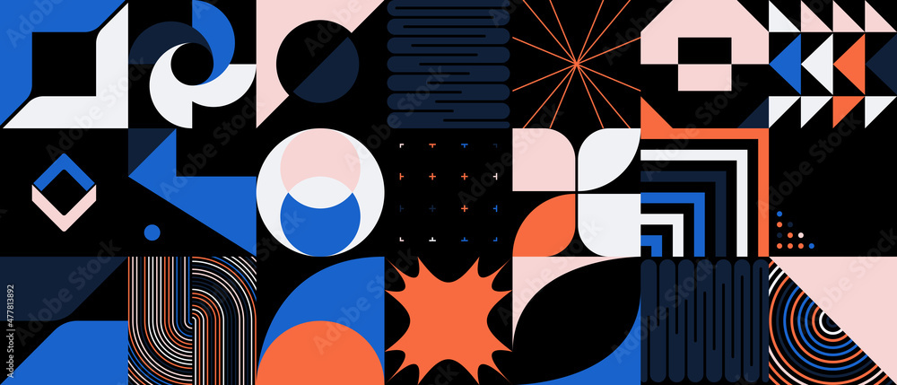 Poster generative design artwork of abstract vector generated shapes composition