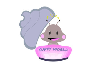 Cupcake Vector illustration. Cute Aliens Cartoon with Cupcake