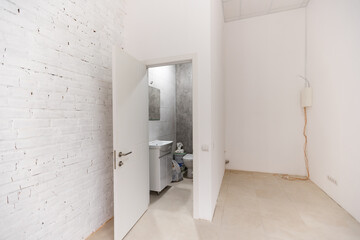 White ceiling in the office. White ceiling can reflect light well. The right light at work. Abstract empty white interior space office. copy space.