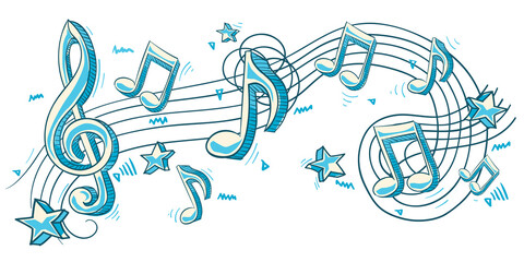 Hand drawn funky notes and clef musical design