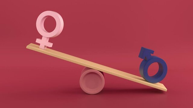 Male and Female Equality Concept. 3d Animation