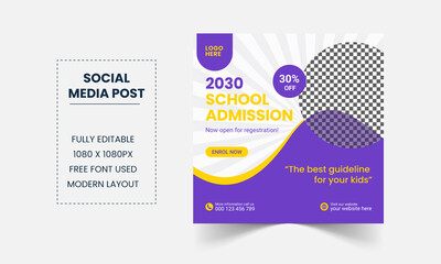 School Education admission social media post and square web banner template