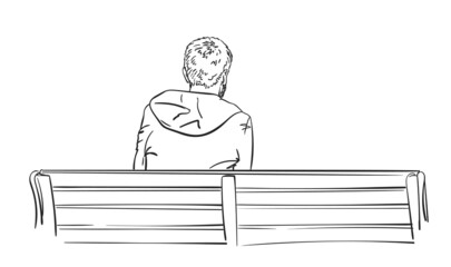 man sitting on bench back view vector sketch