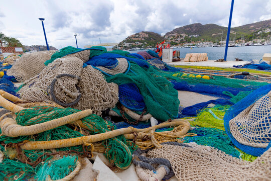 Fischernetze, Port d’Andratx, Mallorca, Spanien