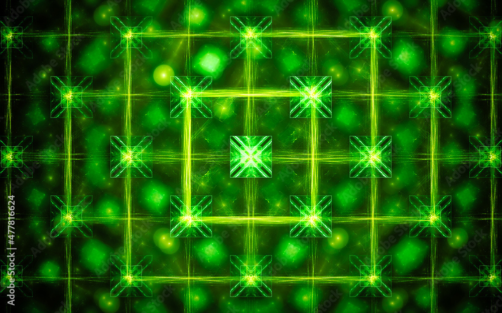 Poster digital illustration abstract image generated fractal background image wallpaper pattern of various geometric shapes and lines of various colors for computer graphics or web design