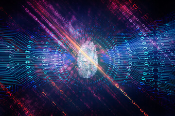 Abstract security system concept with fingerprint on technology background, Fingerprint Scanning Identification System. Biometric Authorization and Business Security Concept