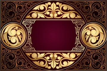 Golden ornate decorative vintage design art deco card