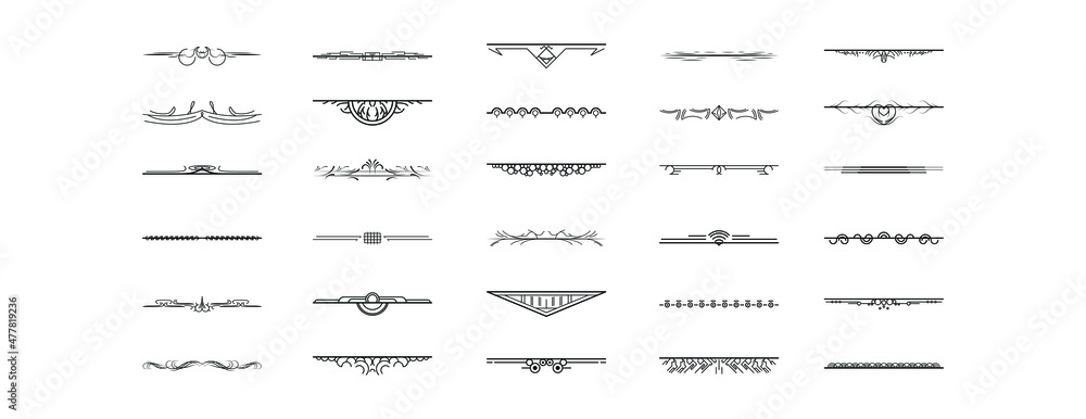 Poster set black simple line collection doodle border elements vector design style sketch isolated illustra