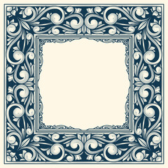 Decorative monochrome ornate retro floral blank frame