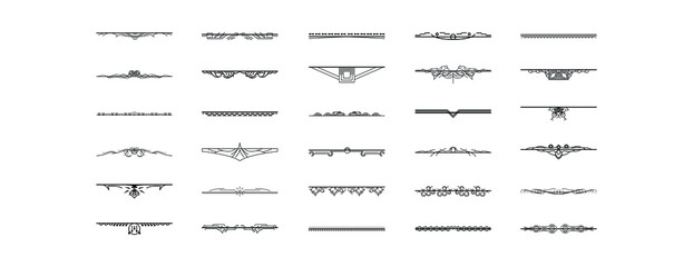 Set Black Simple Line Collection Doodle Border Elements Vector Design Style Sketch Isolated Illustration For Banner