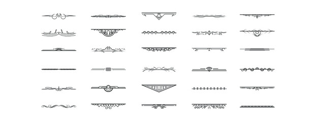 Set Black Simple Line Collection Doodle Border Elements Vector Design Style Sketch Isolated Illustration For Banner
