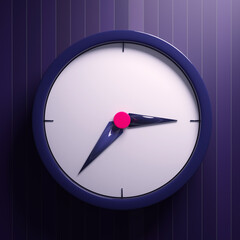 3d render of a wall clock. Volumetric dial with hands.