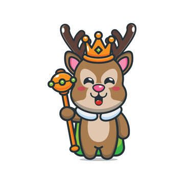 Cute deer king. Cute cartoon animal illustration.