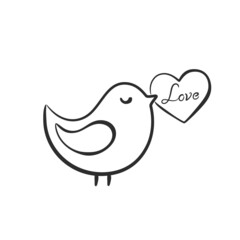 hand drawn bird with love message. valentines and love symbol. sketchy element for valentine's day design