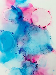 pacific pink and bright blue alcohol ink waterlour background in bled gradient purple tones