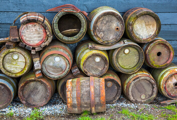 old wooden barrels