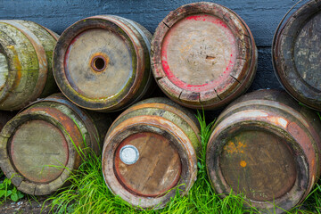 old wooden barrels