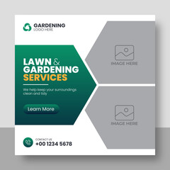 Lawn or gardening service social media post and web banner template