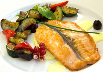 grilled fish and vegetables