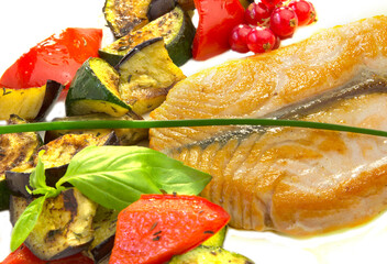 grilled fish and vegetables