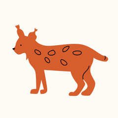 Illustration of a lynx on an isolated background. Dusty pastel colors. Modern flat style