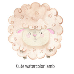 Сute cartoon sheeps, watercolor lamb. Perfect to baby logo, cute animals illustration for baby room decoration, t-shirt design and many more