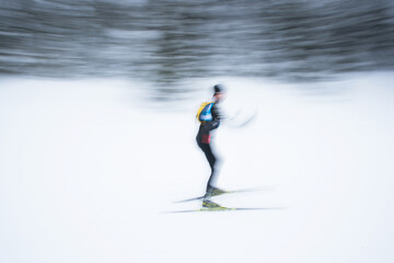 Nordic ski, blurred photo, edit space