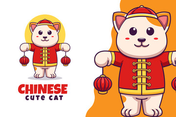 Cute Chinese Cat Cartoon Mascot  Illustration