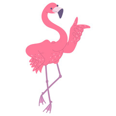 Cute pink flamingo ok. African bird cartoon flat illustration.