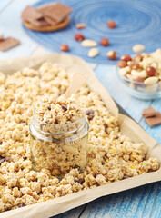 Homemade granola with nuts and chocolate