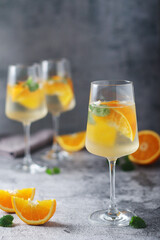 Glasses with traditional Hungarian drink spritz - mix of wine and mineral water	