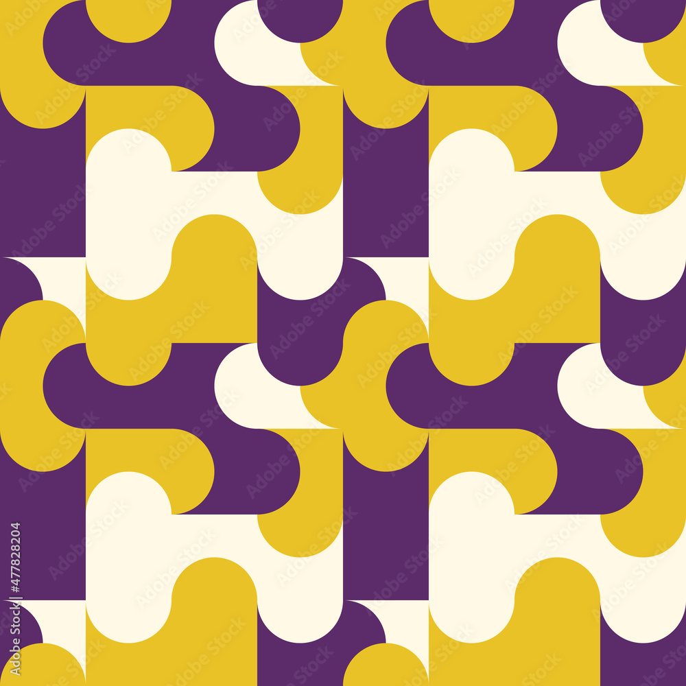 Poster Violet-yellow rounded geometric shapes. Vector with repeating puzzles.