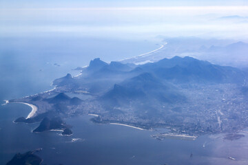 Panorama picture of Rio De Janeiro from the window of an aeroplane