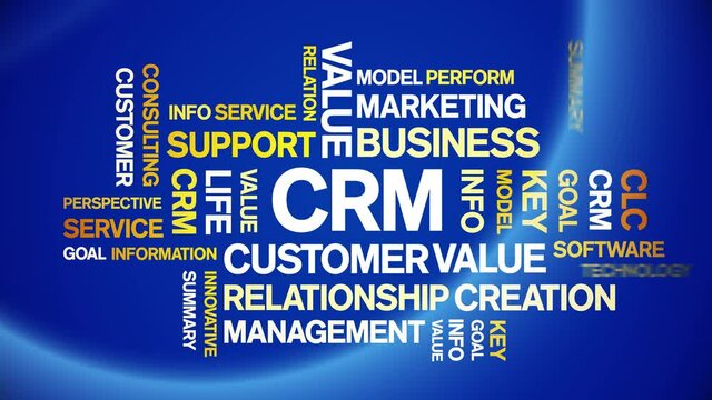 CRM animated tag word cloud;text design animation kinetic typography seamless loop.