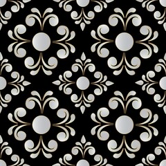 Simple regular graphic design with abstract flowers...Black and white floral as seamless pattern. Abstract background for textile design, surface textures, wrapping paper.
