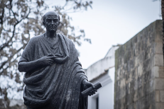 CORDOBA, SPAIN-DECEMBER 26, 2021: Statue of Seneca by Amadeo Ruiz Olmos