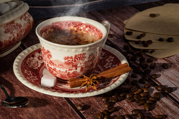 Breakfast table with coffee