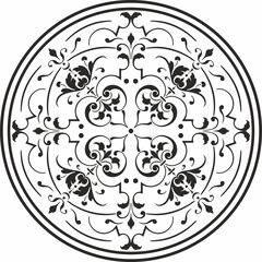 Vector monochrome classic European circle. Round pattern of the peoples of Ancient Rome, Greece. Floral ornament.
