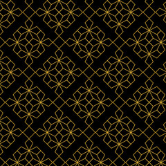 Seamless pattern abstract star Art Deco black background with elegant golden vector lines.