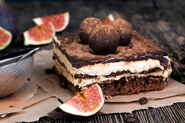 chocolate cake with buttercream , close up