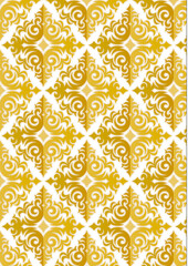 Motif damassé doré sur fond blanc – Design baroque symétrique pour papier peint ou textile