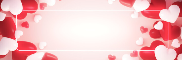 Valentine's day background with empty white mock up space and hearts decoration 3D Rendering, 3D Illustration