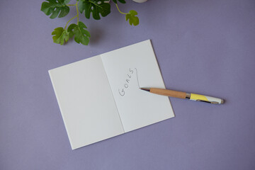Carnet de bonnes résolutions de nouvelle année - buts pour 2022 - avec stylo et plante verte -...