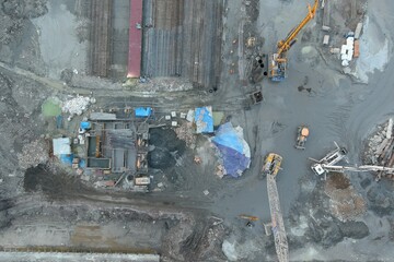 Batumi, Georgia - February 3, 2021: View of a construction site from a drone