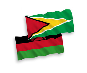 Flags of Co-operative Republic of Guyana and Malawi on a white background