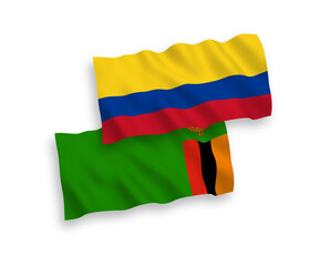 Flags of Republic of Zambia and Colombia on a white background