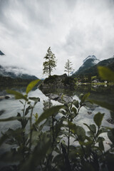 Naklejka premium Spiegelung im Hintersee in Berchtesgaden Bayern Deutschland Alpen Berge 