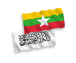 Flags of Taliban and Myanmar on a white background