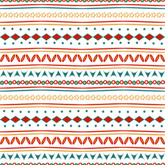 Seamless vector pattern with embroidery stitching texture on white background. Aztec boho wallpaper design. Decorative tribal fashion textile.