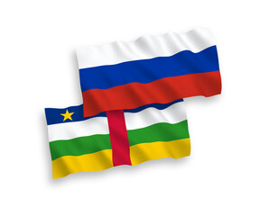 National vector fabric wave flags of Central African Republic and Russia isolated on white background. 1 to 2 proportion.